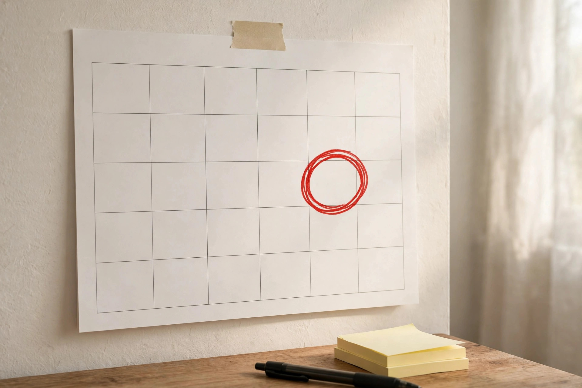 Wall calendar with a proposal deadline circled — NSF SBIR grant deadlines 2026 and 2027