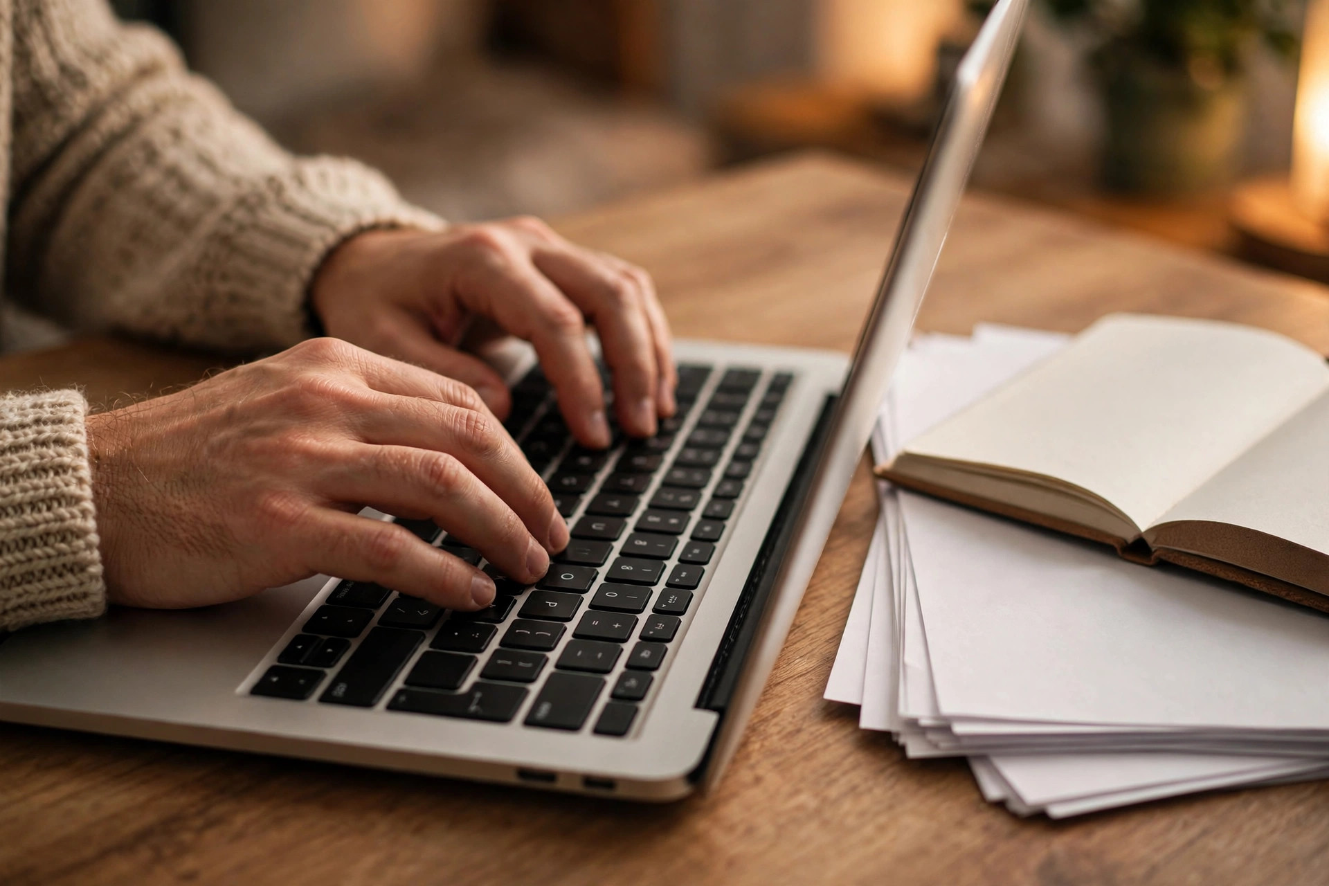 Founder writing an NSF SBIR grant proposal on a laptop with supporting documents